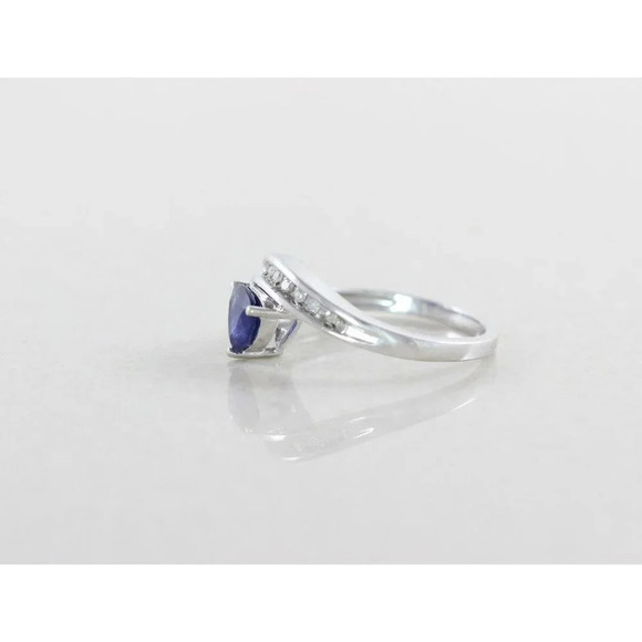 10k White Gold Lab Created Blue Sapphire and Diamond Ring Size 7 1/4 - Picture 7 of 9